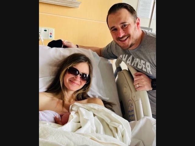 Katie and Tim Hayes and their newborn, Hudson Fox Hayes, made it to the hospital shortly after Katie gave birth while the couple was headed to Advocate Sherman Hospital in Elgin. 
