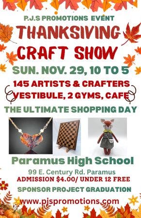 Thanksgiving Craft Show, Sun., Nov. 29, 145 Art & Craft Exhibitors, Paramus High School, Paramus