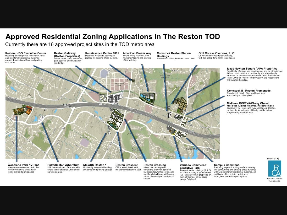 Approved Residential Plans within Reston's Transit Oriented District (TOD).