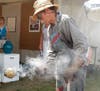 Richard Foye of South Newfane, VT demonstrates the “raku” pottery method. 