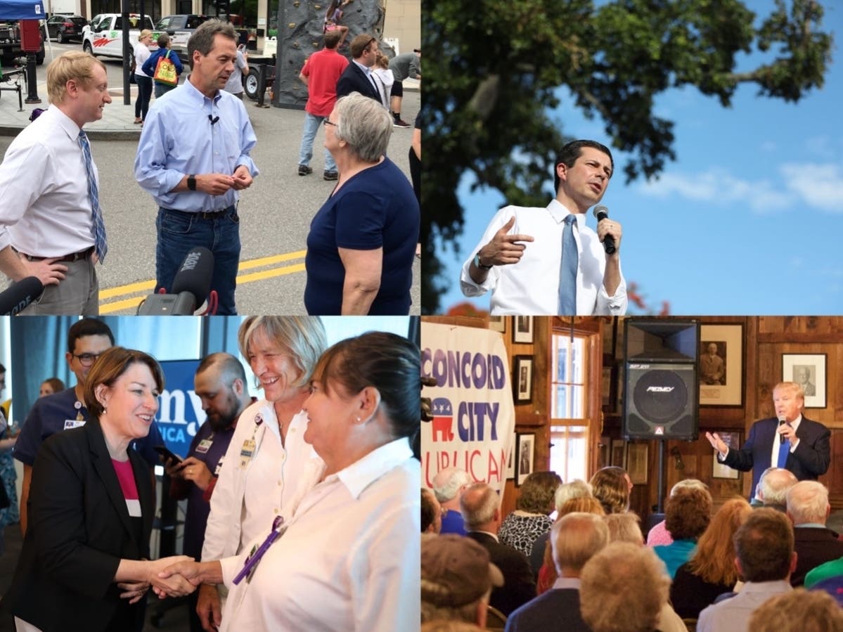 Pete Buttigieg and Amy Klobuchar in Miami; Steve Bullock in Concord, all 2019. Donald Trump in Concord in 2015.