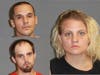 Megan Judd and Michael Briand, pictured lower left, of Bow, and Travis Dunn of Chichester were arrested in Nashua on Aug. 27.