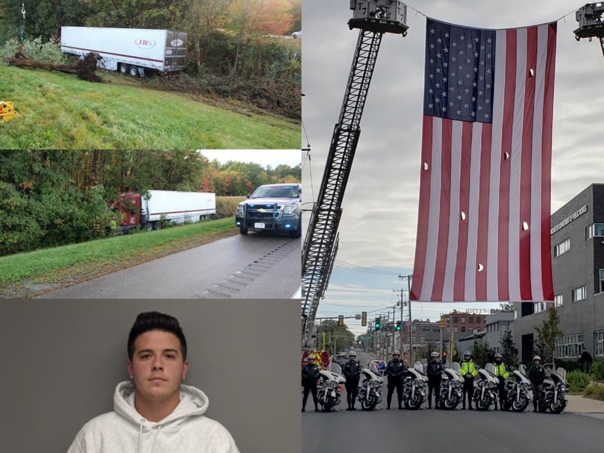 A crash scene in Portsmouth, Gage Chandler of Derry was arrested on a reckless operation charge, and state police at the Foot Race For the Fallen 5K.