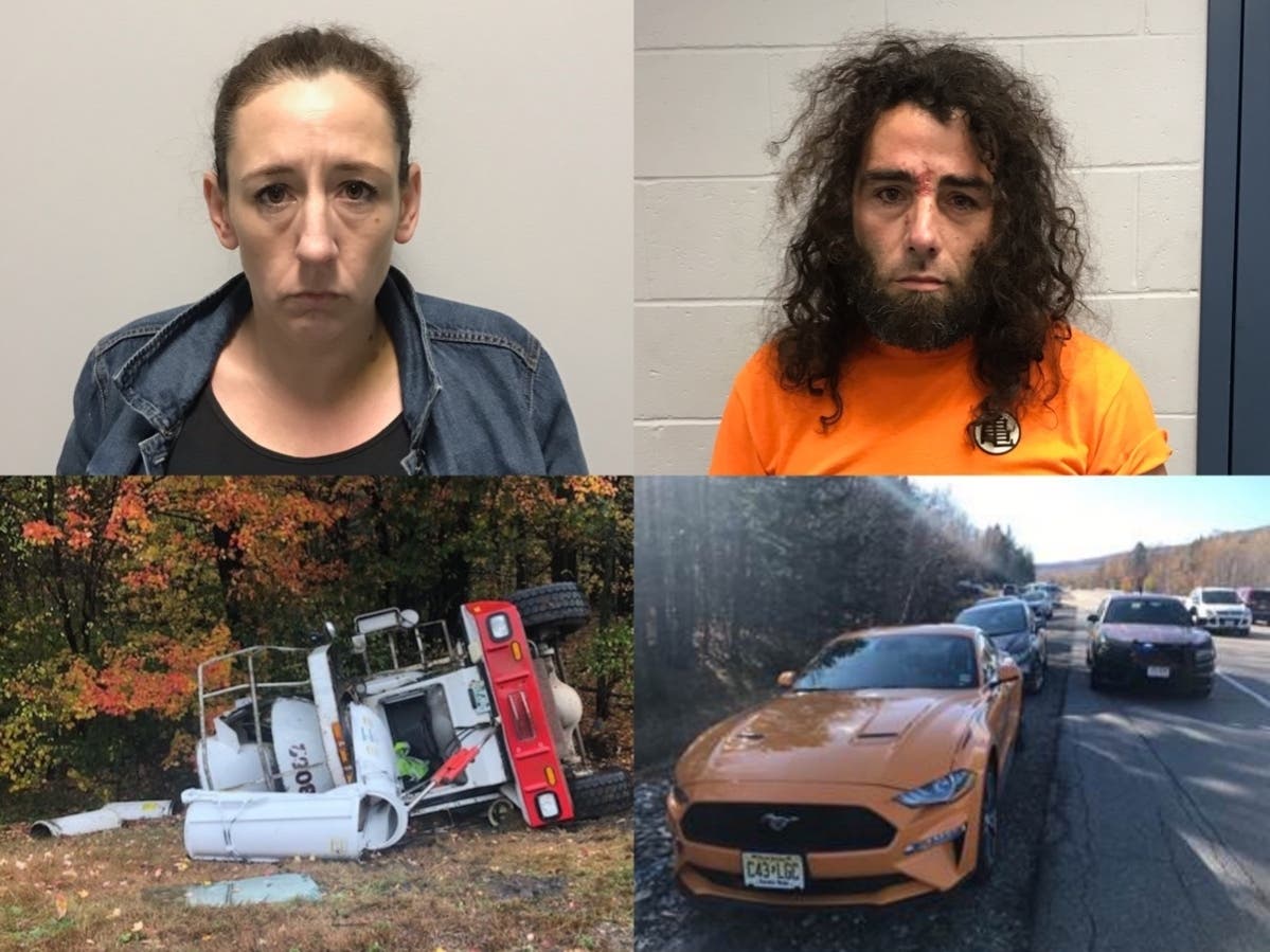 Erica Savage, left, and Corey Vigue, were arrested last week on drug dealing charges. A cement truck crashed on I-93 in Hooksett. And an alleged speeder is charged on Route 2 in Randolph. 