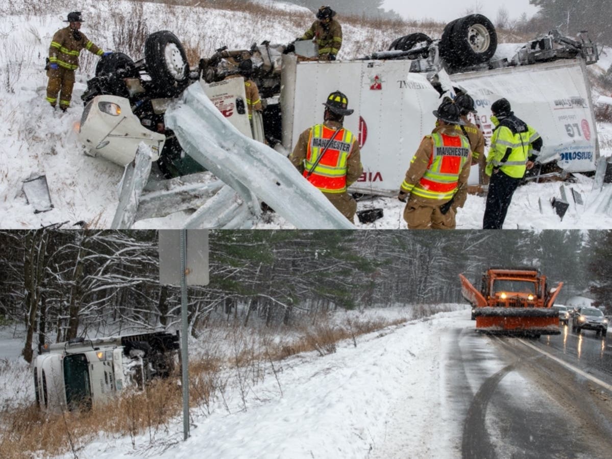 Two truck rollovers were reported in different areas of the I-93 and I-293 merge just north of Londonderry in Manchester on Dec. 2. 