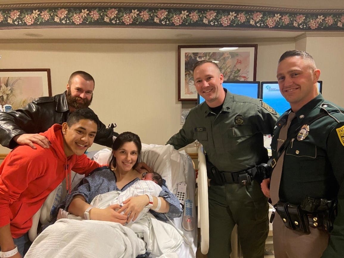 Baby Dominic, shown at Concord Hospital, was welcomed into the world Christmas Day on Interstate 93 near the Concord-Canterbury line.