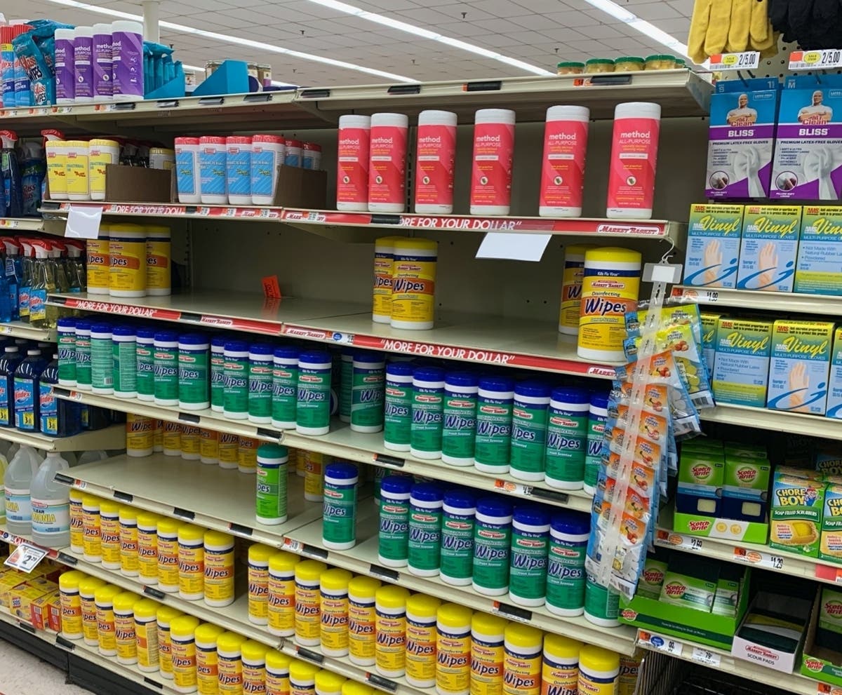 Market Basket on Fort Eddy Road was running low on disinfectant wipes on March 6. Twenty-five people have been tested in New Hampshire for the new coronavirus. 