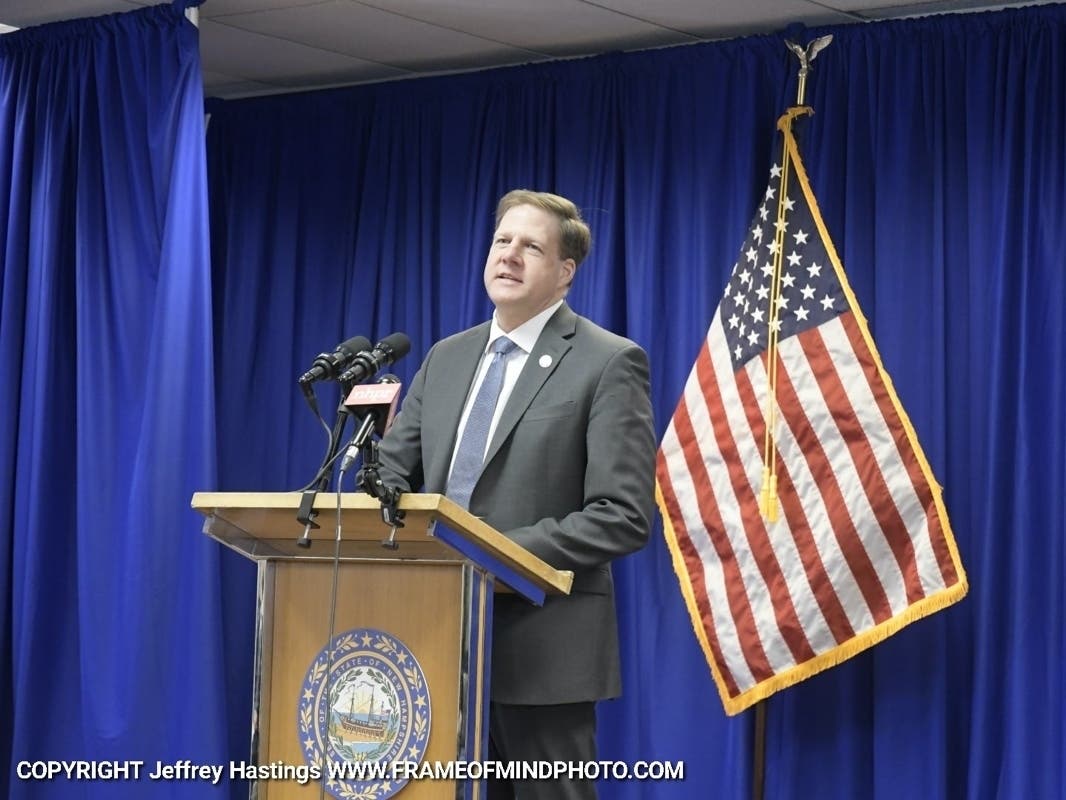 Gov Chris Sununu speaks at a news conference March 30. 