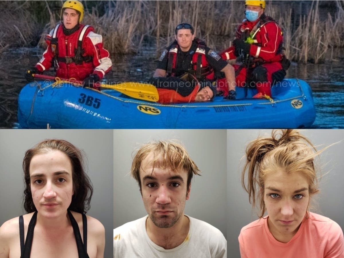 Michael Gruette, above, was arrested April 20 after being tracked through a Bedford swamp. Bethany Bishop, bottom left, Zachery Bishop, and Riley Harris, were also charged. 