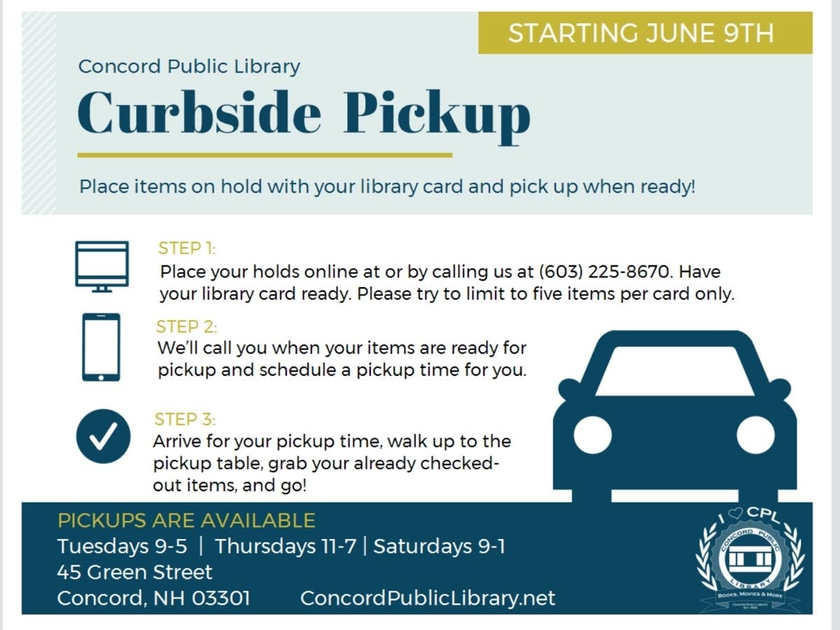 Curbside pickup begins at the Concord Public Library on June 9. 