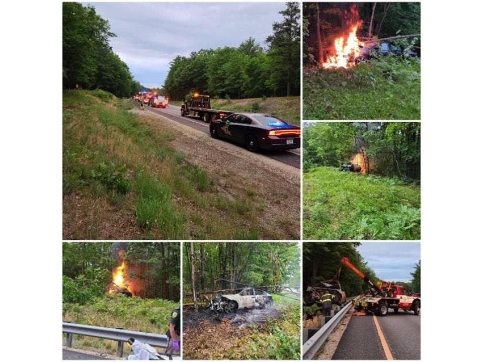 A New Hampshire State Police collage of a crash on Interstate 93 North in Canterbury June 27.