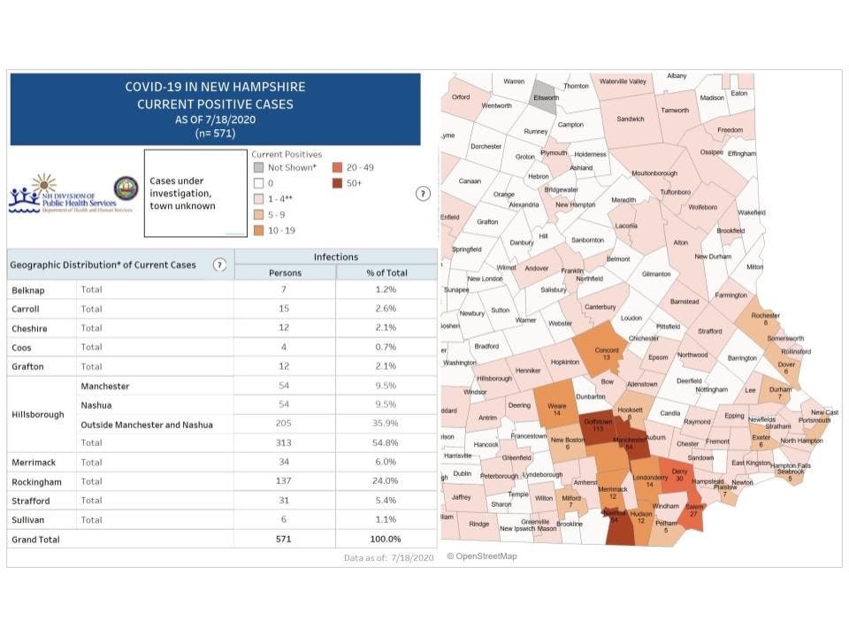 The current case map from July 18. Editor's note: At post time, the state had not updated the current case map for Sunday.