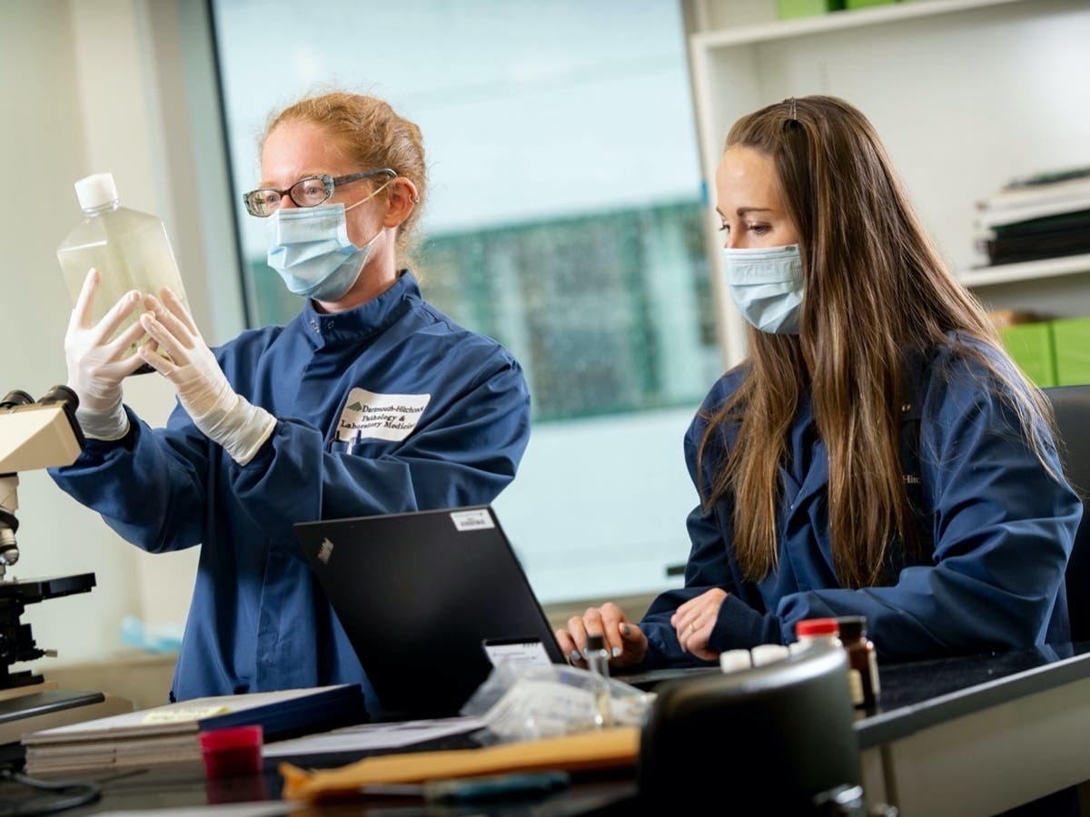 Co-investigators, Isabella Martin, MD, and Jacqueline Hubbard, PhD, in the laboratory at Dartmouth-Hitchcock Medical Center in Lebanon.