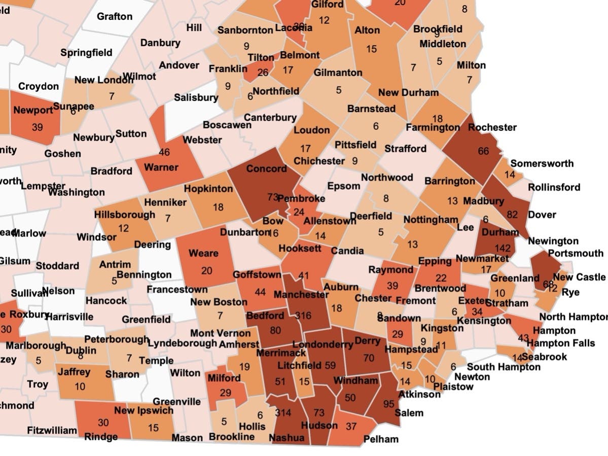 The latest current case map in New Hampshire published Nov. 15. 