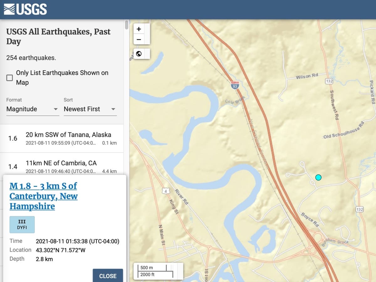 An earthquake was reported near Cambridge Drive in Canterbury on Aug. 11. 