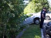 A car hopped a curb and drove off an embankment on Sept. 20 on Foundry Street in Concord.