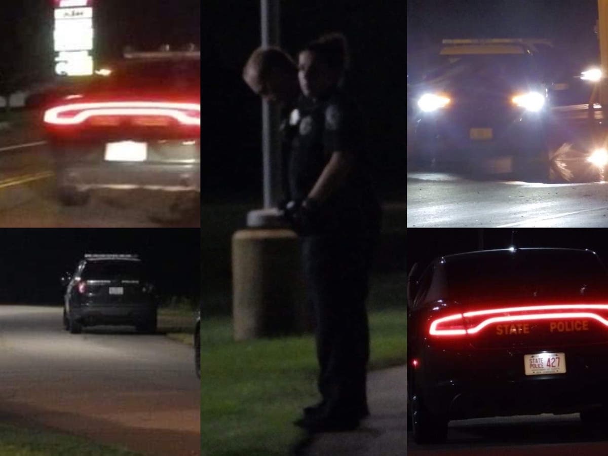 Concord police, the New Hampshire State Police K-9 unit, and Pembroke police search the southeastern section of the city for stolen motorcycles on Sept. 23.