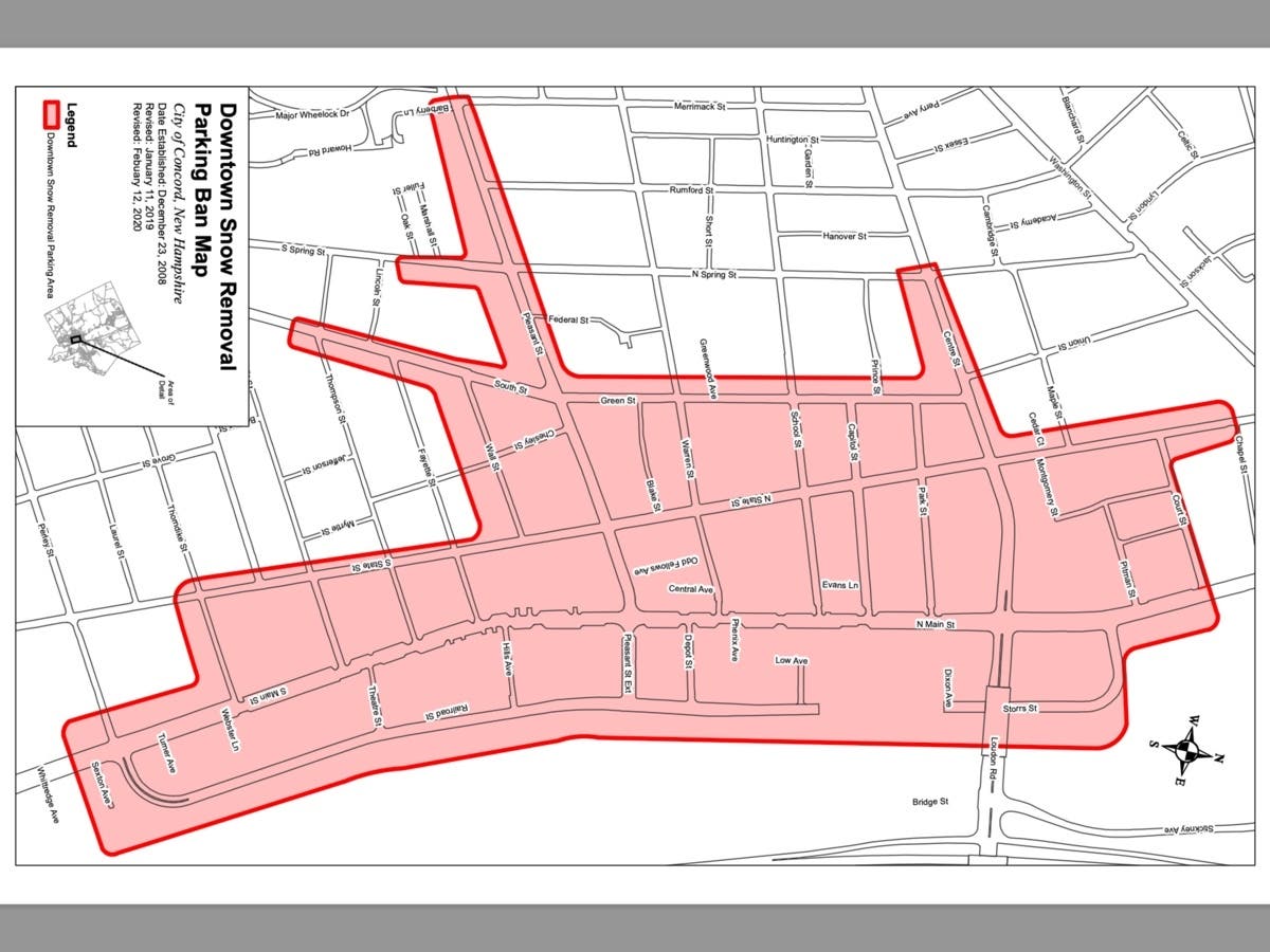 This map shows the areas where parking will be closed on Jan. 19 for snow removal.