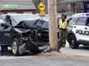 A pickup truck crashed into a utility pole on Loudon Road on Saturday after a two-vehicle crash.
