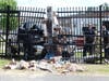 A pickup truck crashed into the National Guard fence near Pembroke Road in Concord on June 13. 
