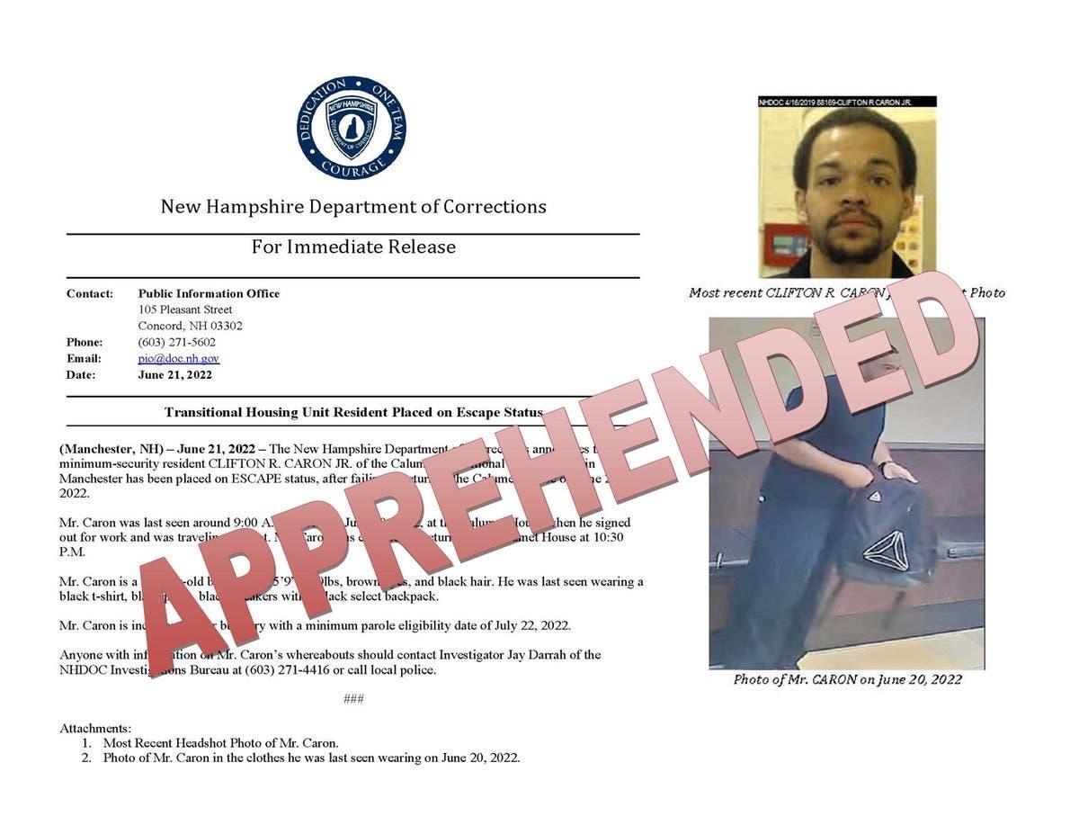 Clifton R. Caron Jr. was caught on June 22.