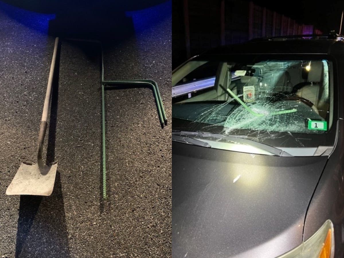 Someone threw construction equipment from a bridge in Manchester, causing damage to at least three vehicles on Aug. 18.