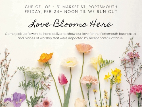 Portsmouth activists will be handing out flowers on Feb. 24 to counter vandals who spray-painted Swastikas at businesses and houses of worship.