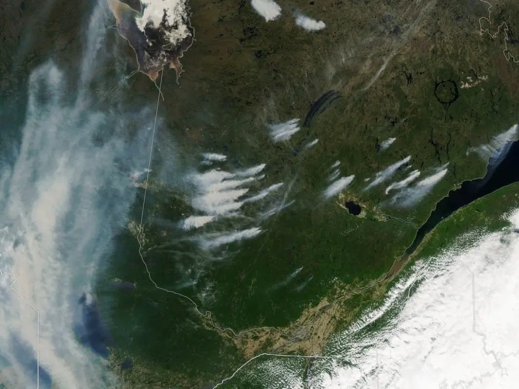 NASA’s Aqua satellite captured this view of smoke billowing from Quebec fires on June 3.