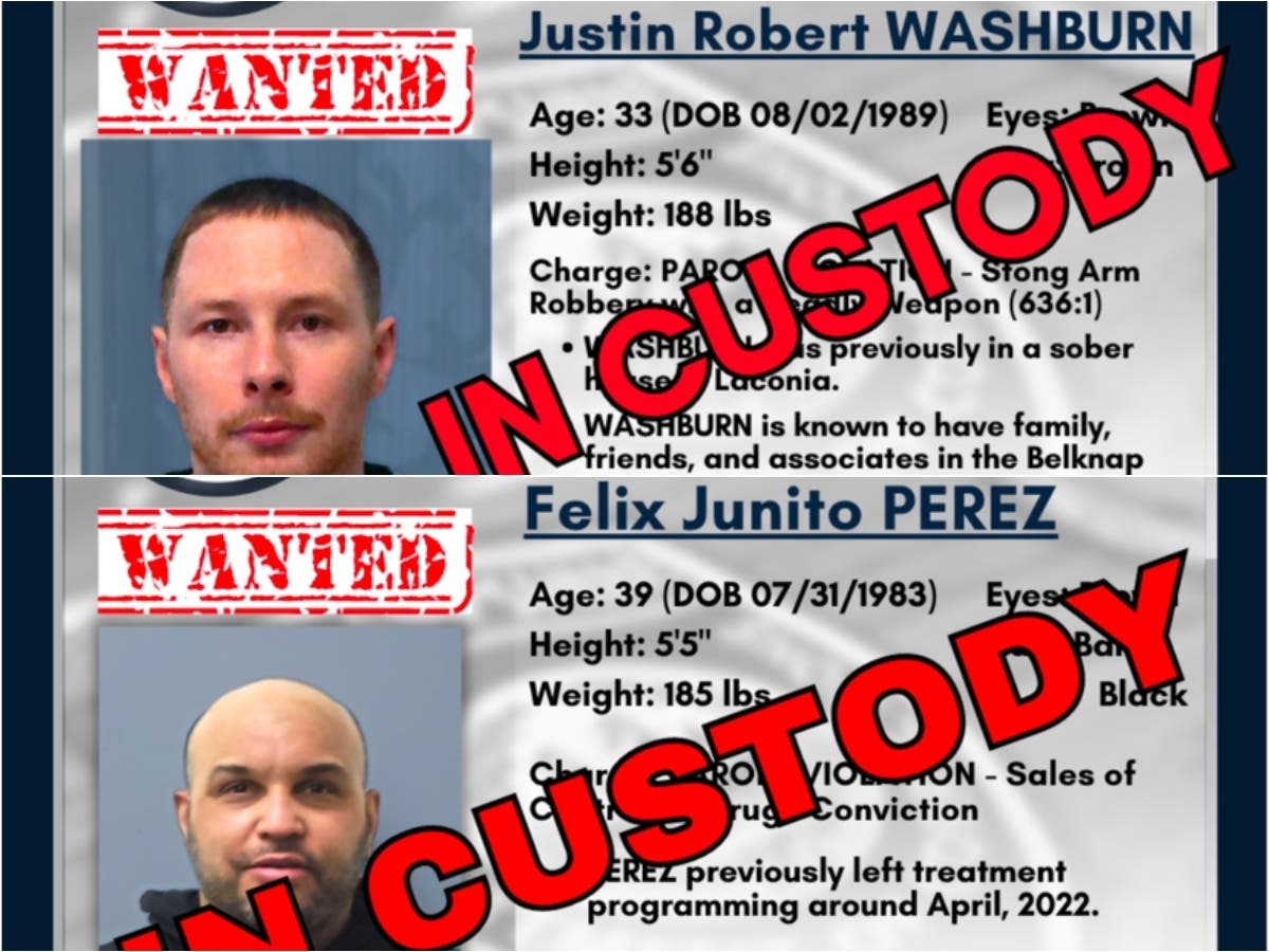 Two New Hampshire fugitives during the month of June, Justin Robert Washburn and Felix Junito Perez, are now in custody. 