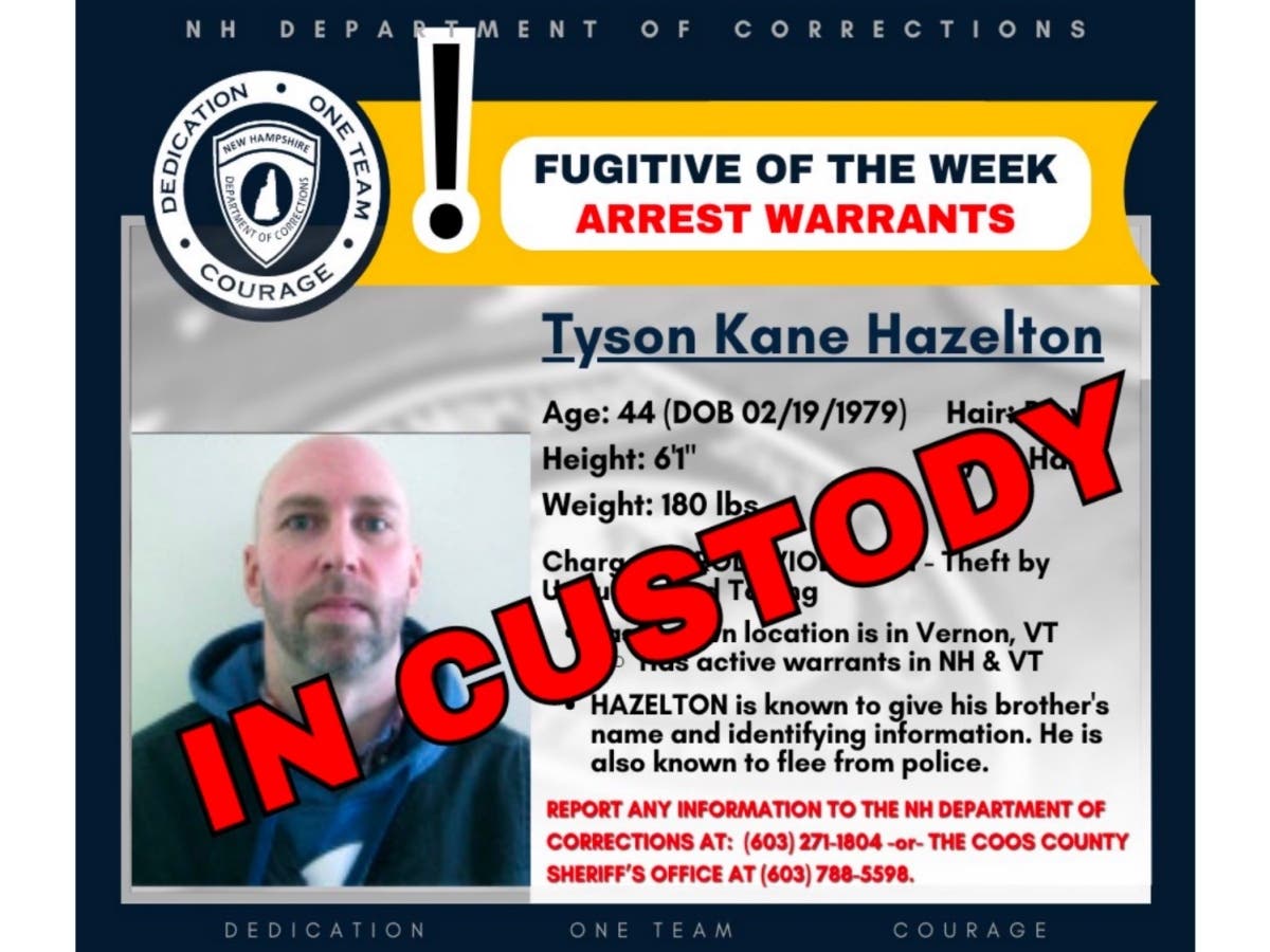 Tyson Kane Hazelton was arrested on June 30 in Vermont. 