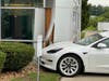 A driver crashed her Tesla into the side of the Concord Hospital Walk-In Care building on Commercial Street on July 21. 