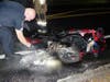 Concord police and firefighters were sent to a motorcycle crash and fire — that led to a hunt for a possible stolen motorcycle suspect around the city by cops and New Hampshire State Police troopers on July 22. 