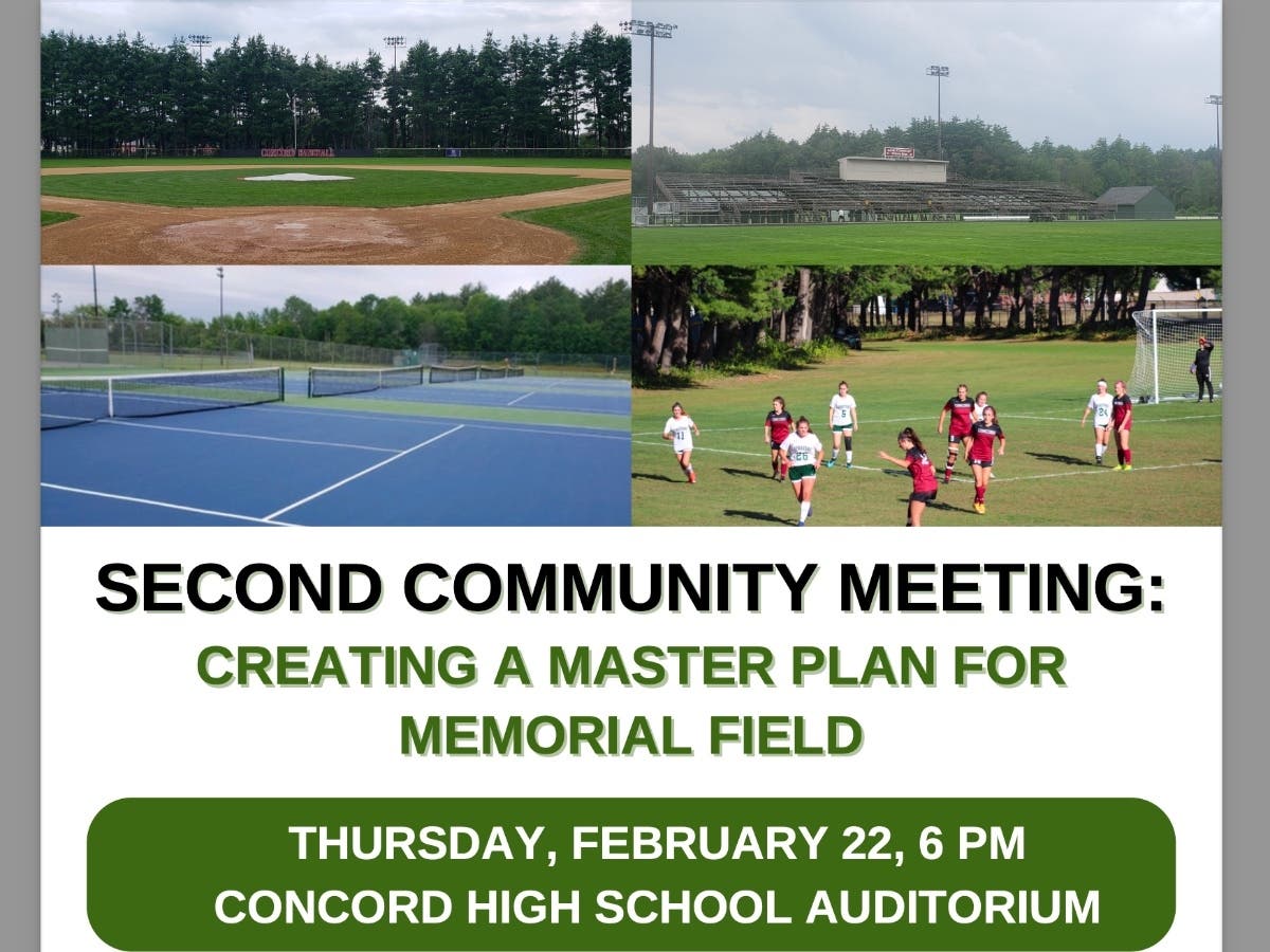 The City of Concord and Concord School District will host another Park Master Plan meeting for the Memorial Field Complex on Feb. 22.