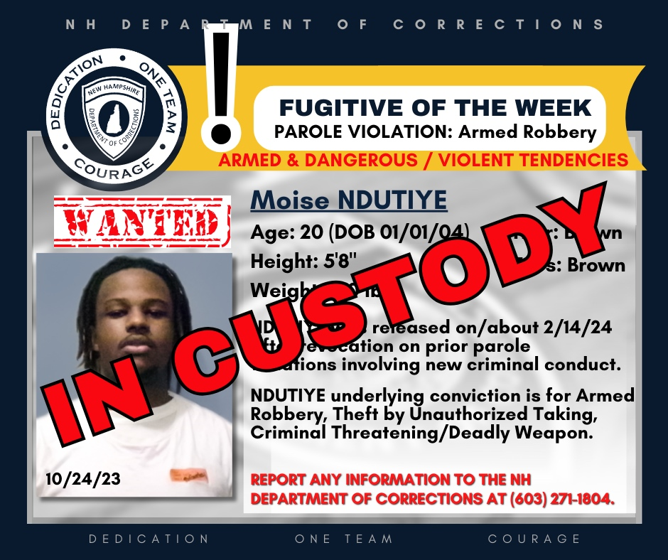 Moise Ndutiye of Concord, who has had more than a dozen arrests in the last two and half years, was wanted on a parole violation.
