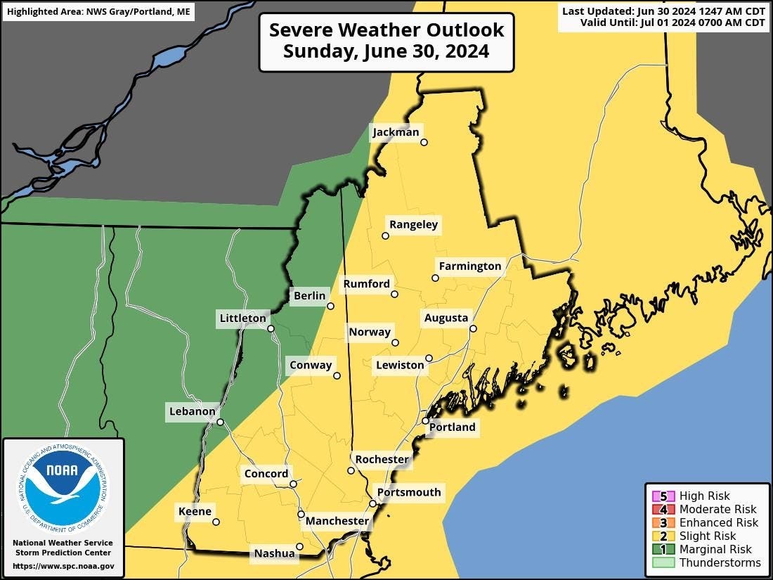 Forecasters expect stormy skies in New Hampshire on June 30.