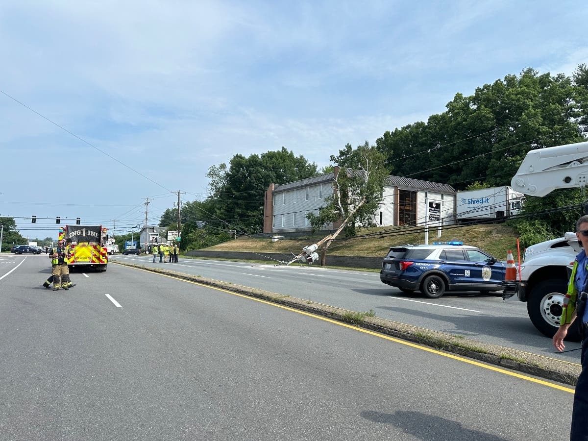 A commercial truck took out a utility pole on Amherst Street on July 10.