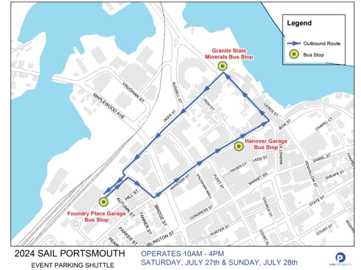 Map of shuttle route for Sail Portsmouth.