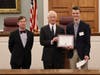 Hanover High School Junior Benjamin Hourdequin, right, tied for third in the first High School Civics Essay Contest.