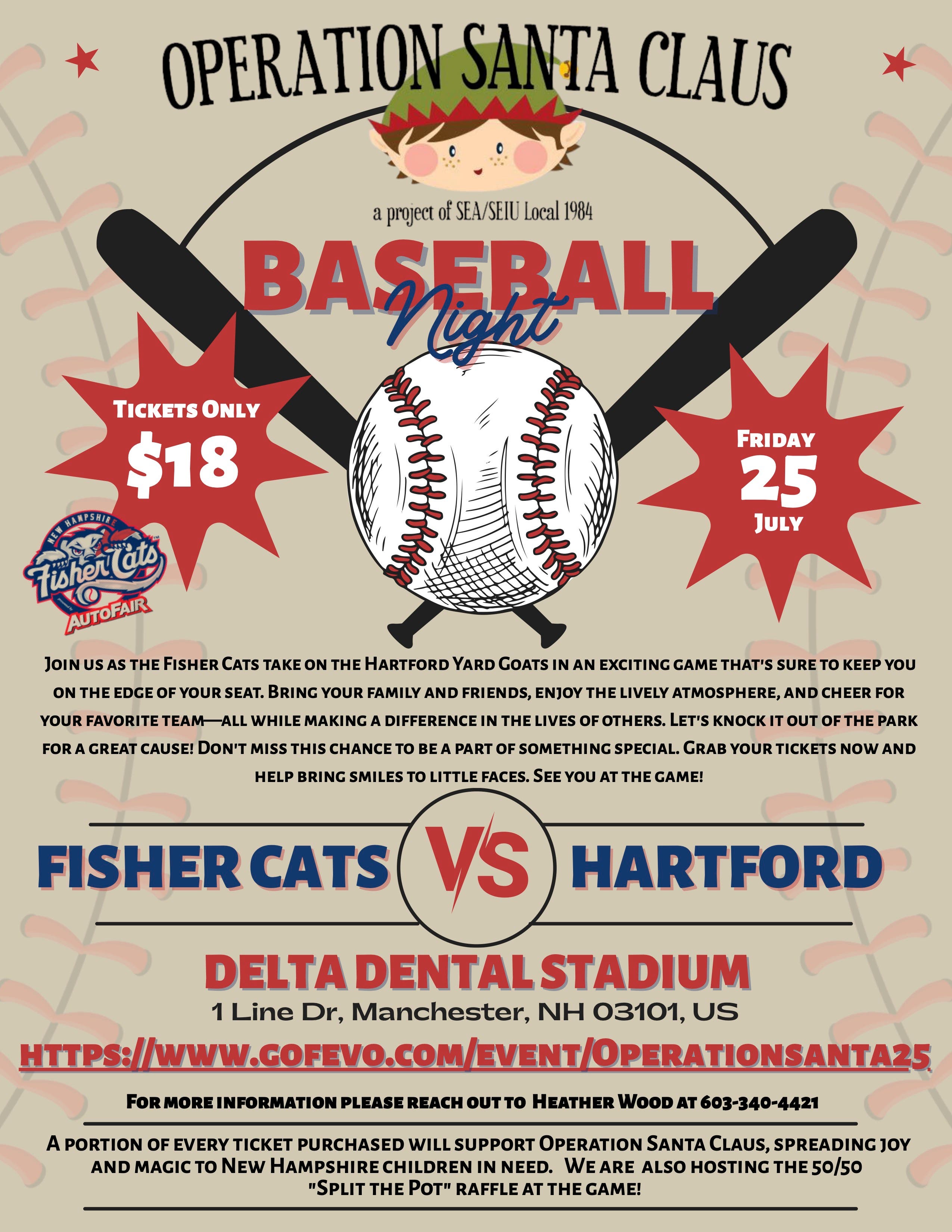 NH Fisher Cats Operation Santa Claus Baseball Night