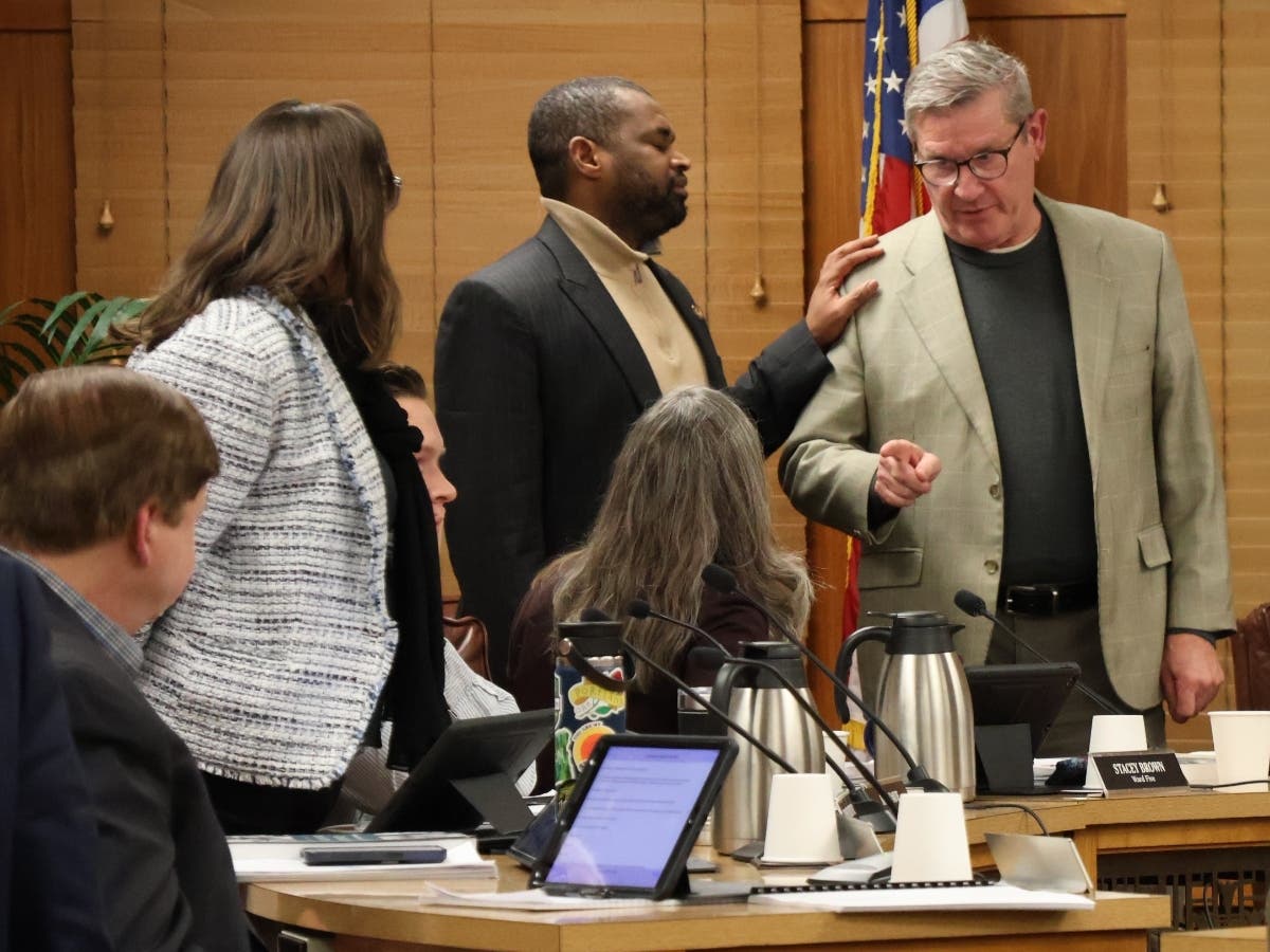 At-Large Concord City Councilor Fred Keach gets into a verbal exchange with Ward 5 Concord City Councilor Stacey Brown over accusations he failed to attend subcommittee meetings while she was pulled from committees.