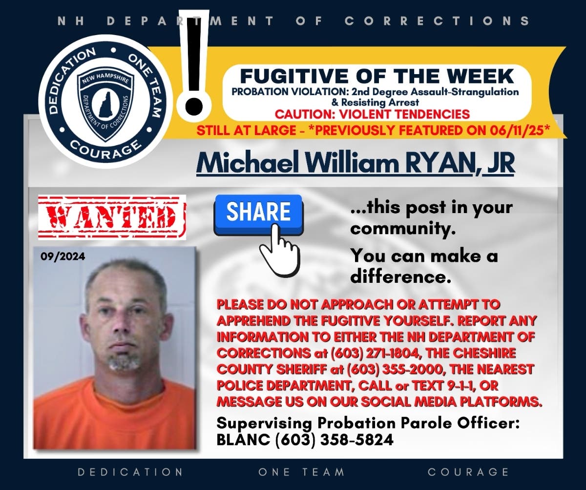 Michael William Ryan Jr., who was a featured fugitive in June 2025, is still on the loose. Have you seen him?