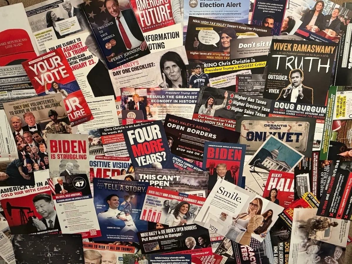 Some of the mail received at a Concord household (mine) before the 2024 New Hampshire first-in-the-nation presidential primary.