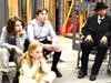 Jem (Emerson Morse), Scout (Emerson Sullivan), Dill (Simon Hutchins) and Rev. Sykes (Angel Douglas) watch the trial.