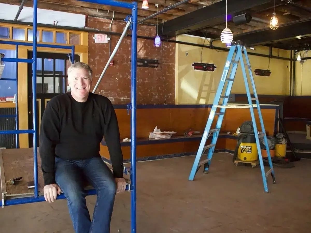 File photo: Andy Sanborn, the co-owner of the Draft sports bar and grill in Downtown Concord, pictured during renovations performed during the coronavirus lockdown in 2020.