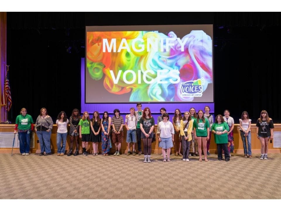 2026 Magnify Voices youth artists attend the celebration event May 27 at Kingswood Art Center in Wolfeboro.