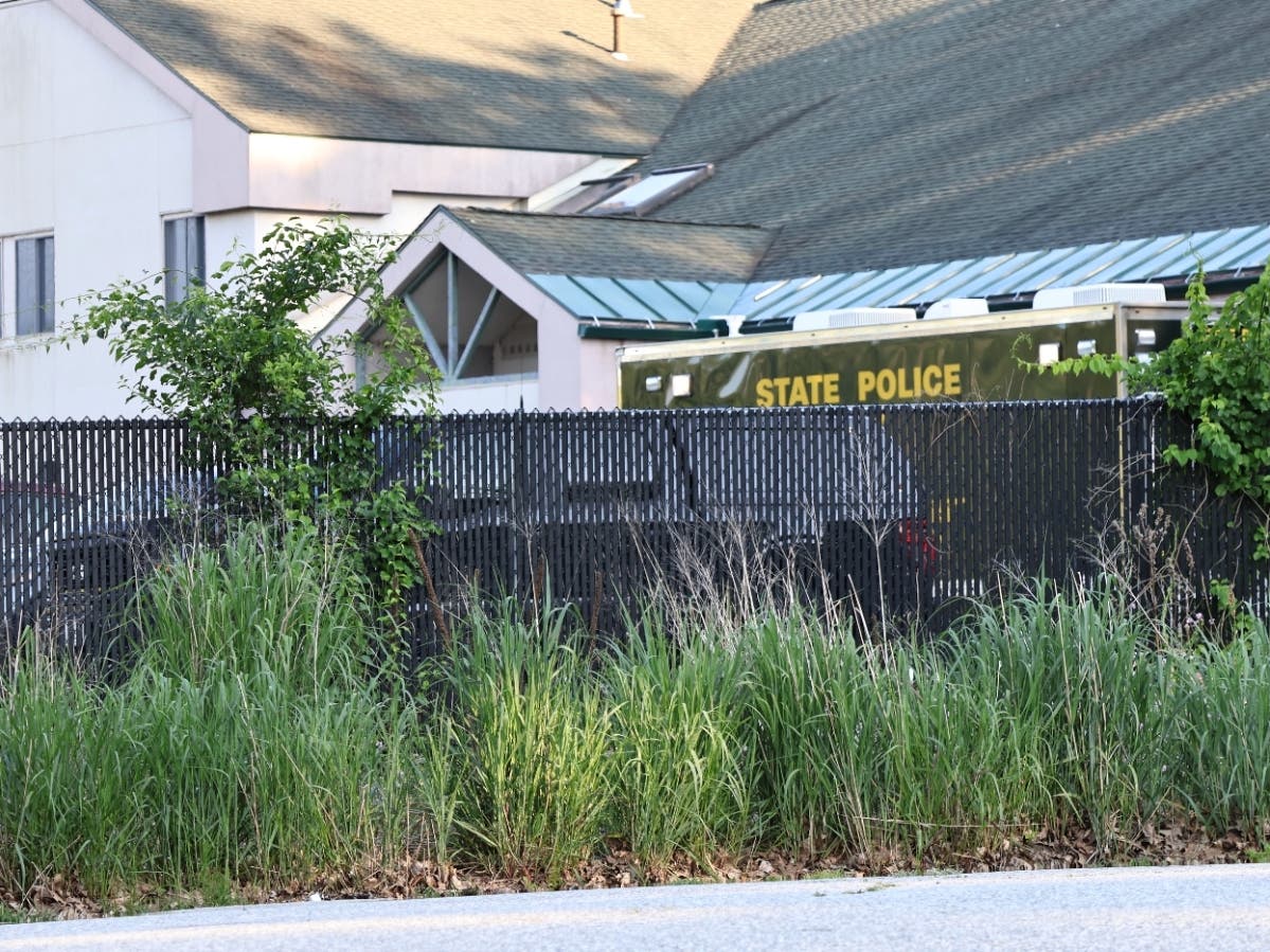 The scene outside Troop D in Concord on June 29, while state police investigated an untimely death. It was determined later to be that of Trooper Sgt. Brian Ross.