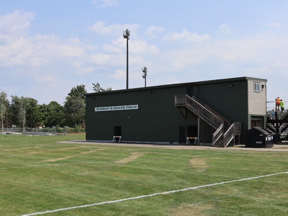 Workers began taking apart some of the stands at Doane Field at Memorial Field in Concord on July 16.
