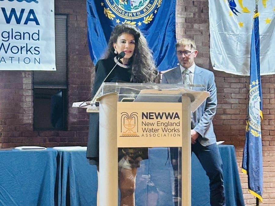 State Sen. Denise Ricciardi delivering remarks at the New England Water Works Association Conference at the DoubleTree by Hilton Manchester Downtown.