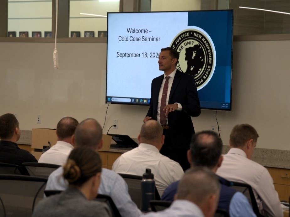Senior Assistant Attorney General R. Christopher Knowles, chief of the New Hampshire Cold Case Unit, makes a statement during the one-day cold case seminar held in Pembroke on Sept. 18.