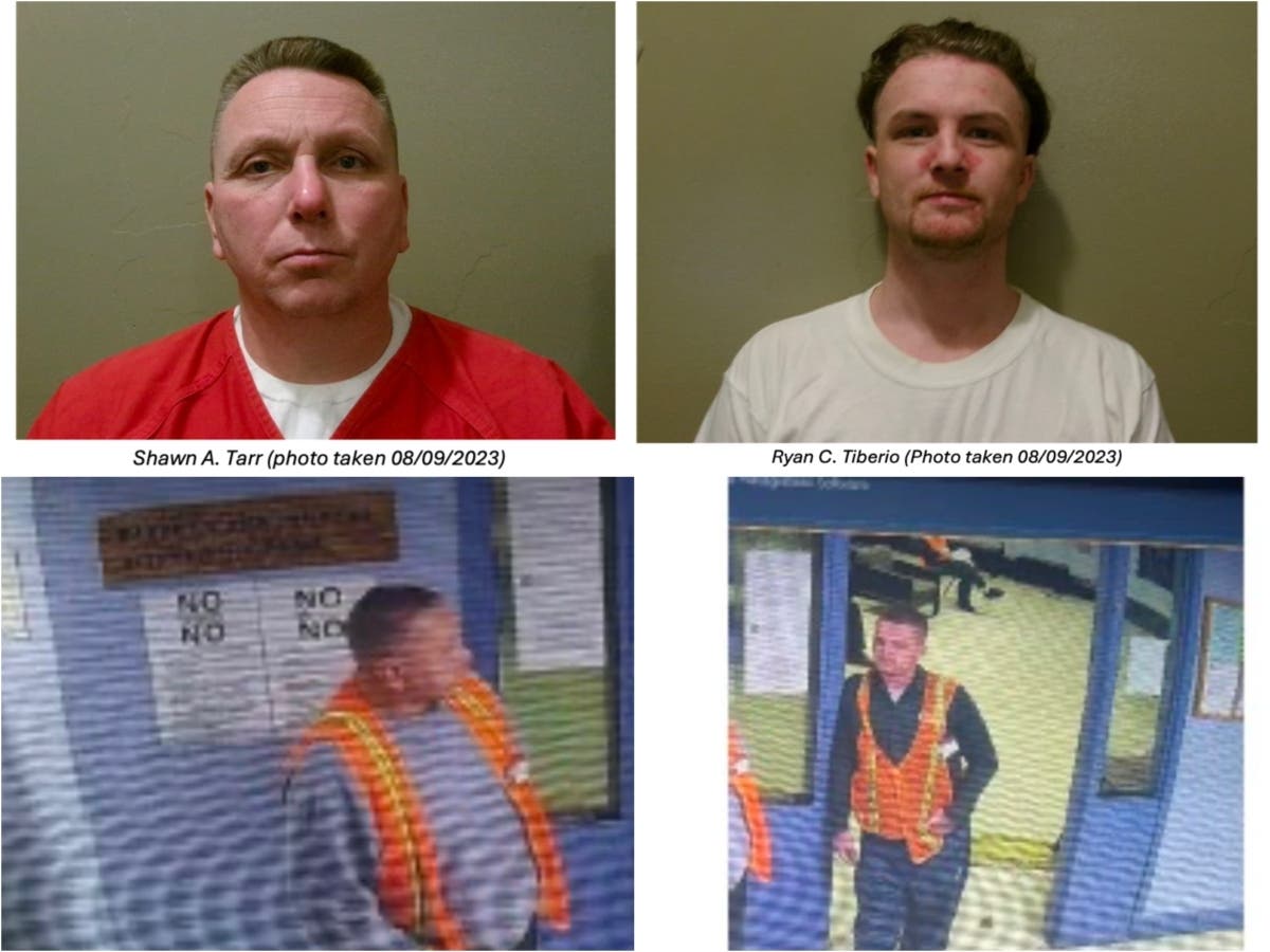 Shawn Tarr and Ryan Tiberio from booking photos in 2023 and security cameras on Oct. 22.